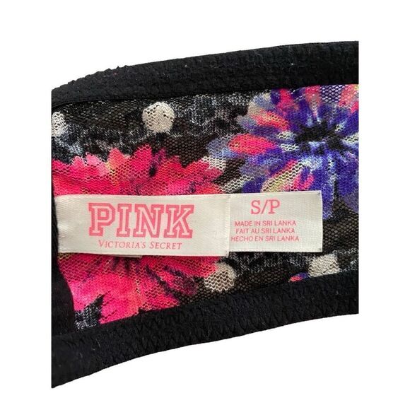 Pink Victoria’s Secret Floral Bandeau Sz Small Neon Polka Dot Colorful Sleepwear - Picture 6 of 10